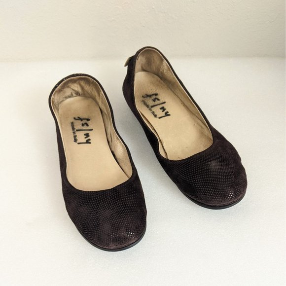 FS/NY French Sole Zeppa Wave Brown Sparkle Suede Low Wedge Flats 9 - Picture 2 of 10